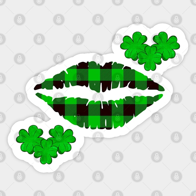 Buffalo Plaid Irish Kissing Lips with Shamrocks for Good Luck Charm Saint Patricks Day Sticker by Funkrafstik